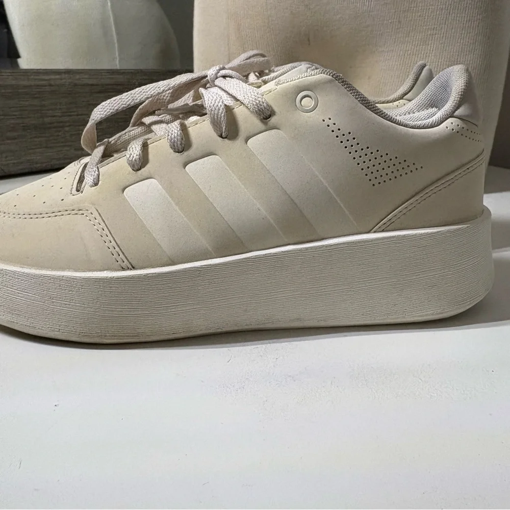 Adidas Cream Platform Sneakers with Suede Finish